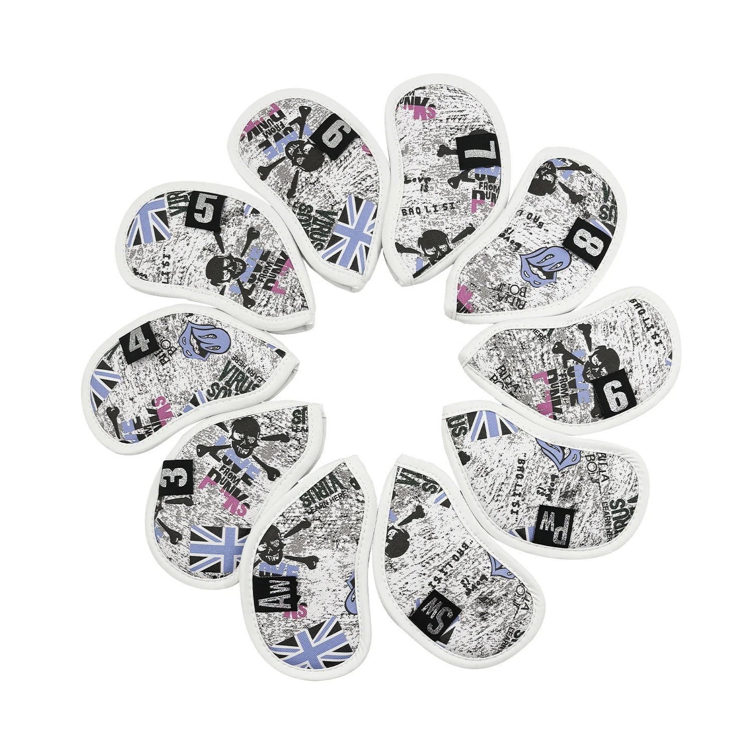 Luxury Custom Skull Embroidery Leather Golf Club Cover Set