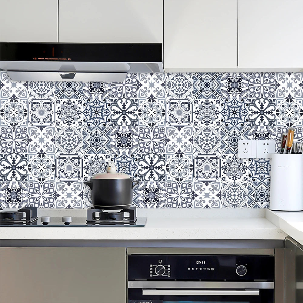 10pcs Blue &amp; Gray Matte Surface Wall Sticker Film For Tiles /Ground in Kitchen Backsplash Floor PVC Art Wallpaper Peel &amp; Stick