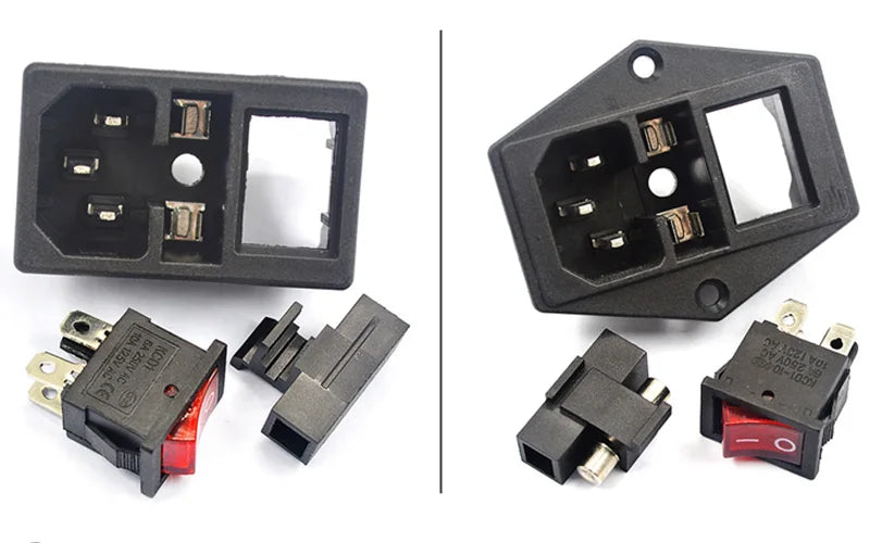 IEC320 C14 3 Pin Power Socket with LED Switch 250V