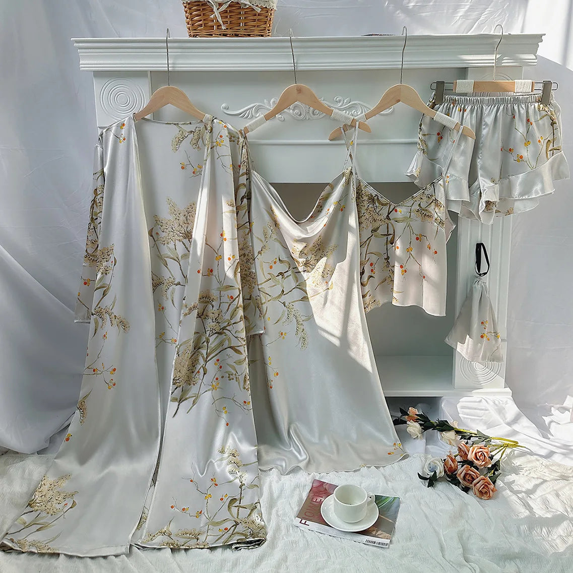 5-Piece Women's Pajamas Set Simple Thin Long