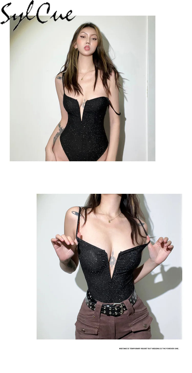 Sylcue 性感火辣美麗夜店純色裝飾時尚百搭魅力成熟女性連身衣