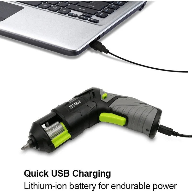 Mini Cordless Electric Screwdriver Pistol Rechargeable LED DIY 7-Piece