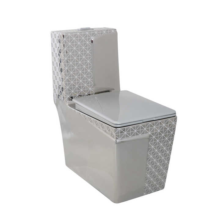 High quality silver square siphon flush toilet, Commode ceramic floor mounted one piece toilet for villa hotel bathroom 