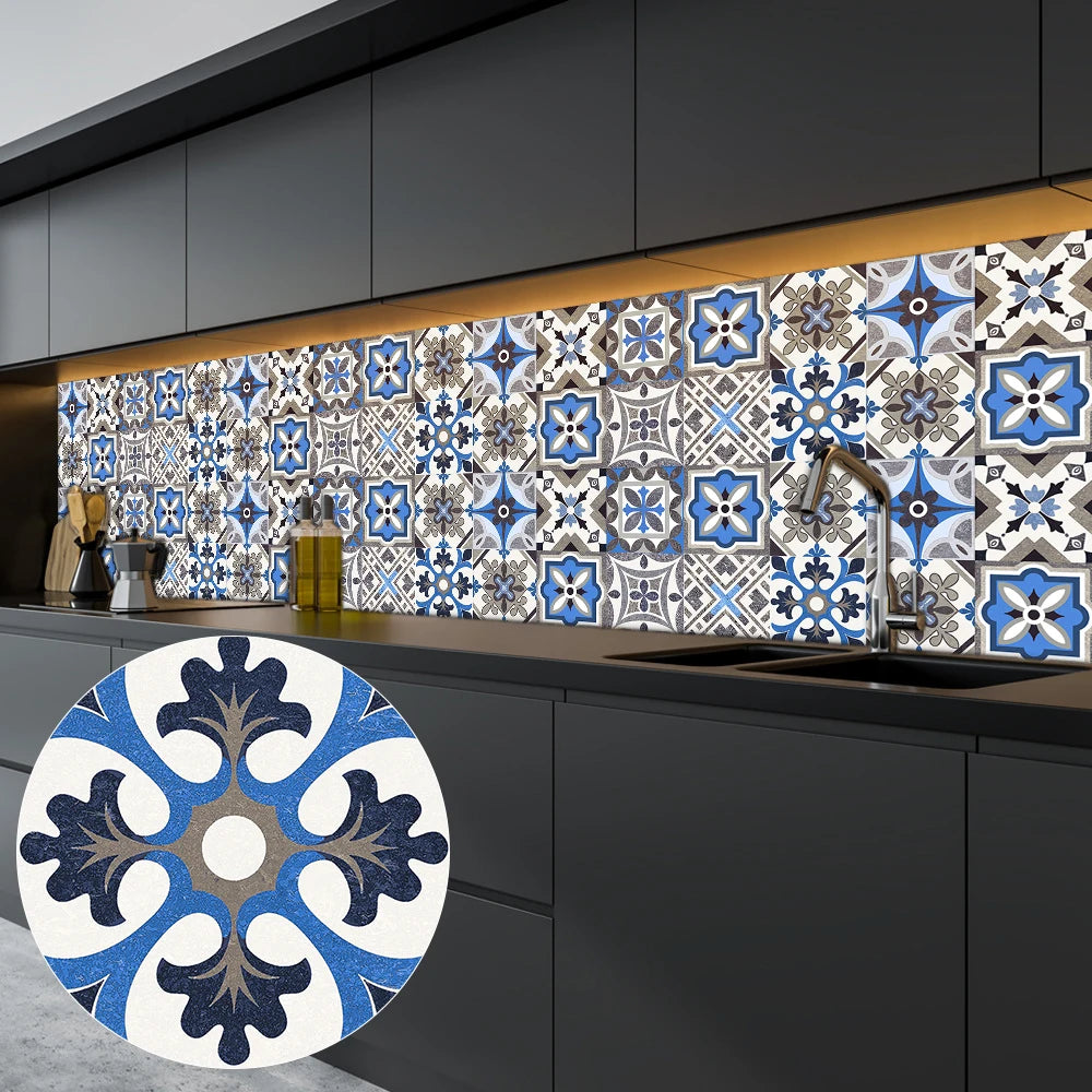 10pcs Blue &amp; Gray Matte Surface Wall Sticker Film For Tiles /Ground in Kitchen Backsplash Floor PVC Art Wallpaper Peel &amp; Stick