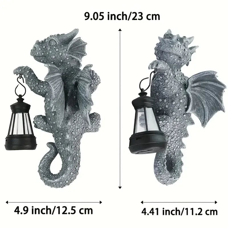 Solar- Dragon Tree Hugger Garden Statue - Glowing Resin Dragon Figurine Night Light with Solar Lantern, Outdoor/ Wall/Fence - Daisan Mart