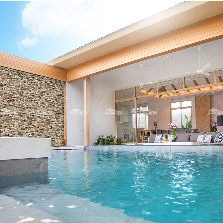 Bluwhale Hotel Swimming Pool Tiling Project with Natural Slate and Limestone 