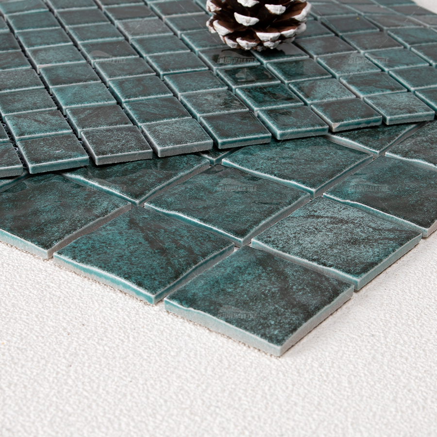 Bluwhale modern blue inkjet printed ceramic bathroom swimming pool mosaic tiles 48mmx48mm wholesale price made in China 