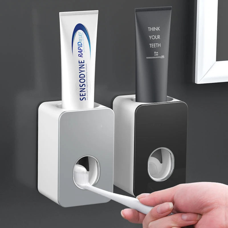 Automatic Toothpaste Dispenser Dust-proof Toothbrush Holder Wall Mount Stand Bathroom Accessories Set Squeezer