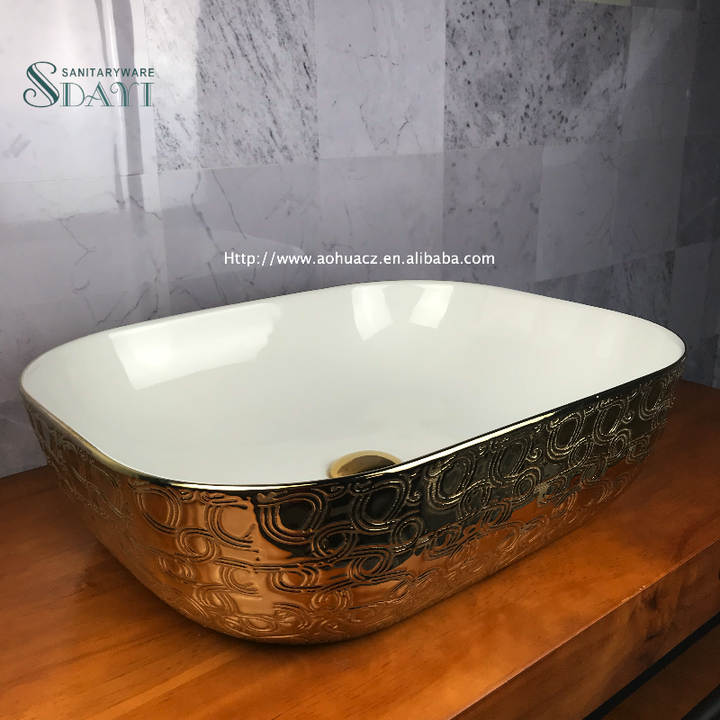 SDAYI Luxury European sanitary ware Solid gold crocodile design for tabletop Wash basin Bathroom wash basin Gold price 