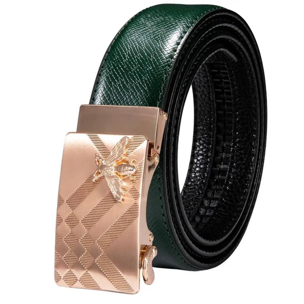 Men's Classy Blue Leather Belt, Automatic Buckle