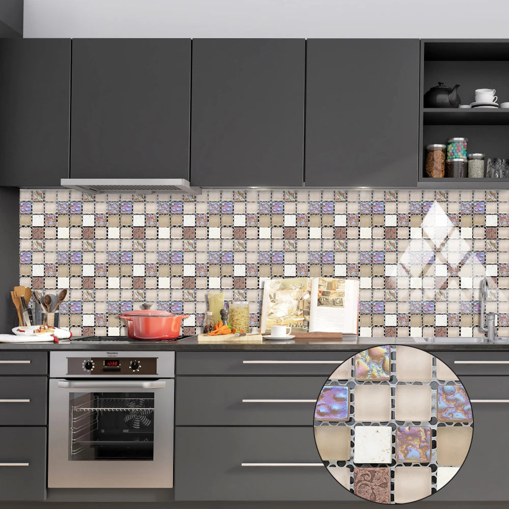 Bộ 10 Miếng Dán Gạch Kính PVC Cho Nhà Bếp & Phòng Tắm