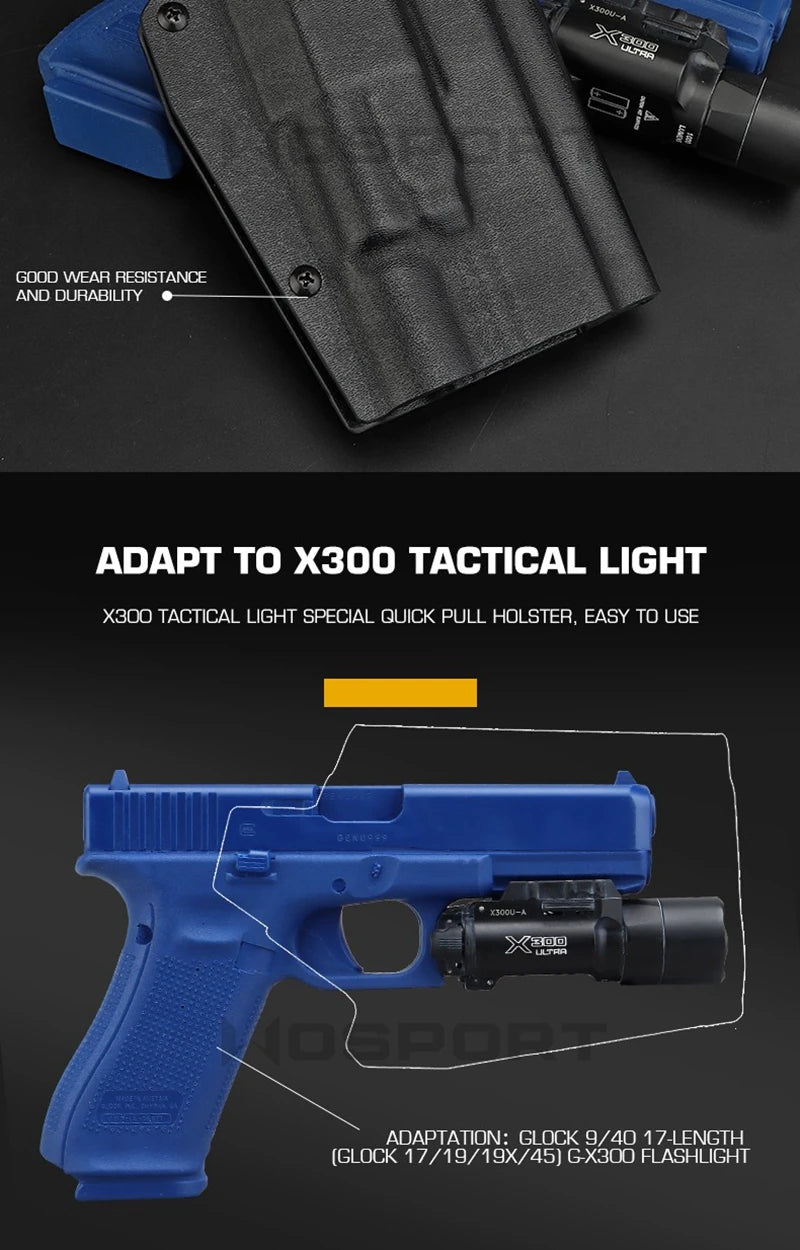 Kydex Holster for G17/19/19x/45 Inside Waistband Concealed Carry Holster Fit for G19x (Gen 1-5) Gun Holster X300 Light