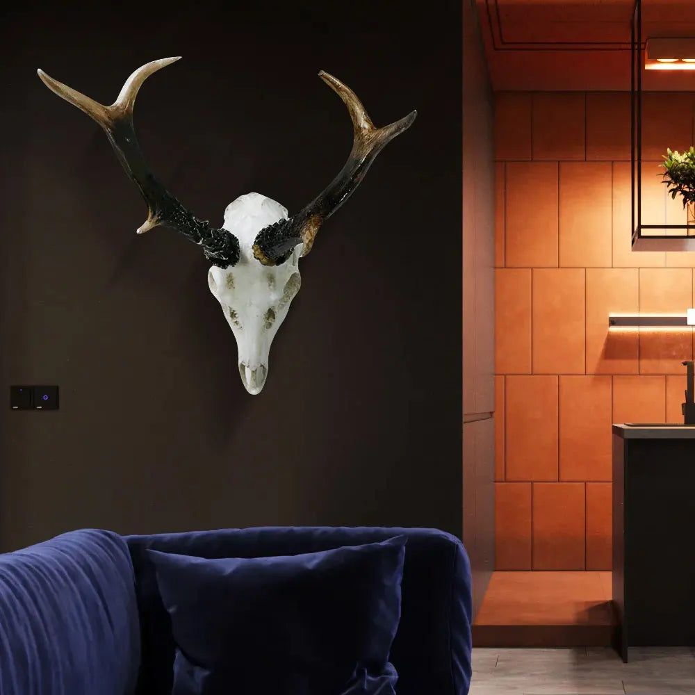 US Stock Resin Deer with Antlers Model Pattern Wall Decor Animal Skeleton Art for Home & Bar