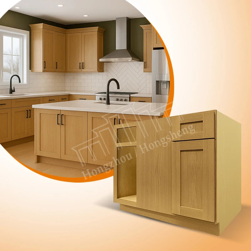 Modern White Oak L-Shaped Corner Kitchen Cabinet 36/42 Inch