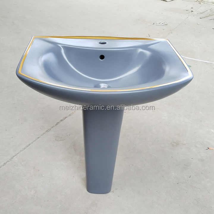 Matte Grey and Gold Ceramic Pedestal Washbasin