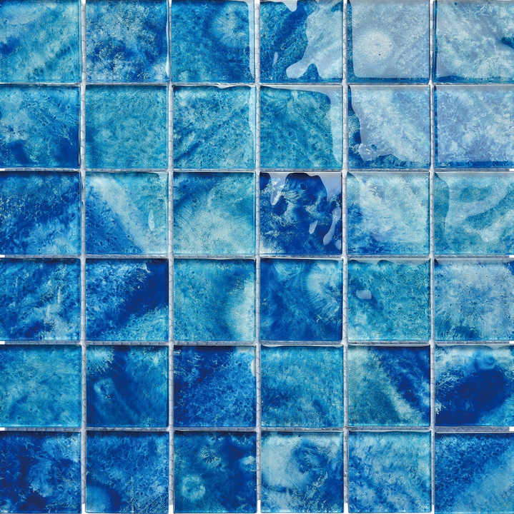 Luxury modern style handmade design square 4mm thick blue green mixed outdoor villa swimming pool mosaic tiles 