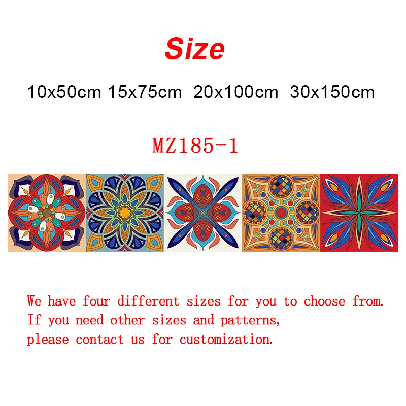 Colorful Mandala Style Strip Tiles Wall Sticker Kitchen Wardrobe Bathroom Waterproof Wallpaper Peel &amp; Stick Art Wall Decals