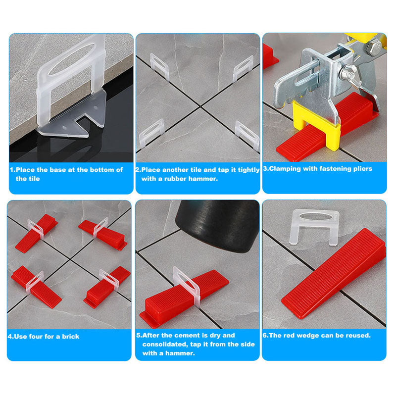 Ceramic floor tile leveling system with wedges 