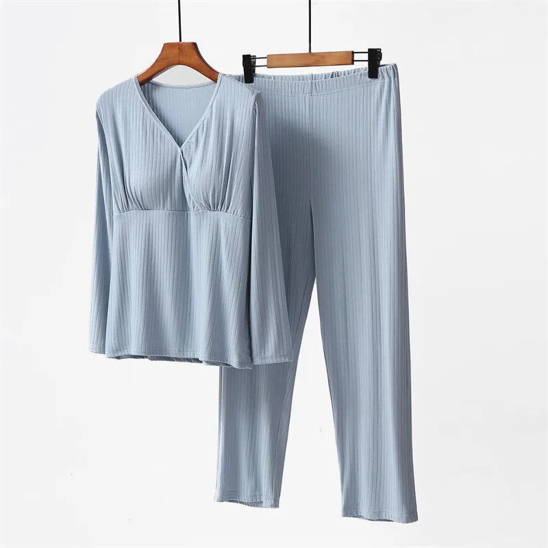 Maternity Set Breastfeeding Maternity Wear with Breast Pad No Underwear Home Wear Thin Breathable - Daisan Mart