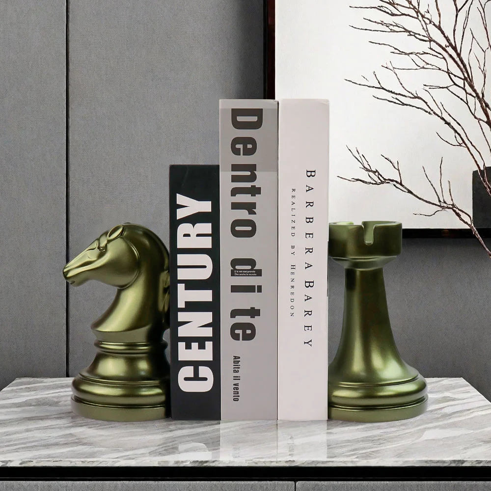 Shaped Resin Bookends Chess Knight & Rook Figurines for Home & Shelf Display - Daisan Mart