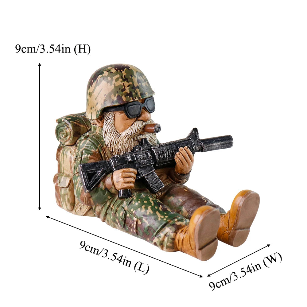 Military-Themed Resin Gnome Figurine Camouflage Soldier Statue for Home & Garden Miniatures Christmas Art Decorative Display