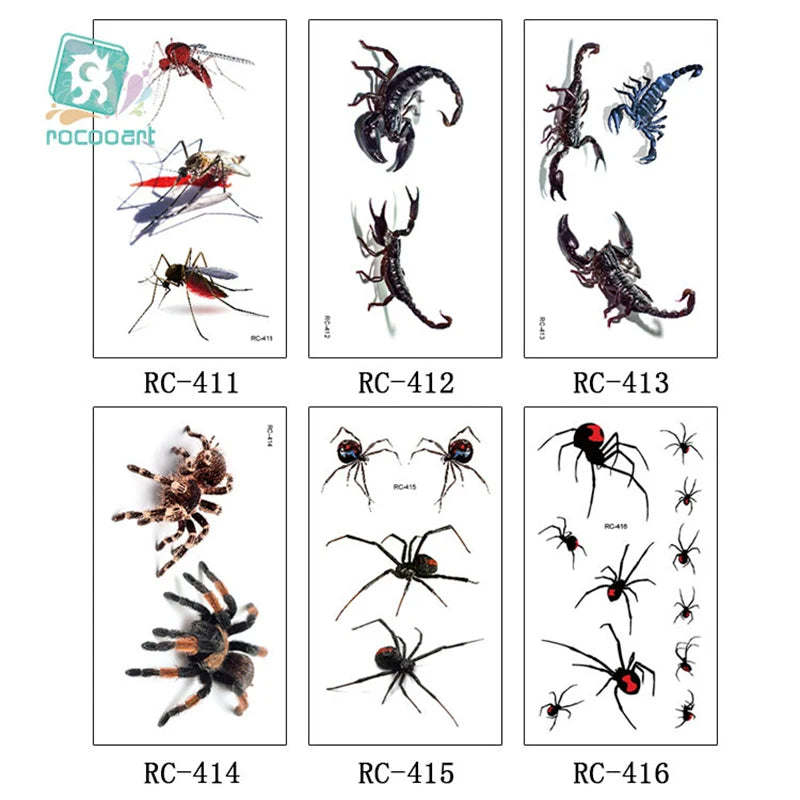 3D Spider Tattoo Scorpion Temporary Tattoo Stickers For Halloween Fake Tatto Body Art Tatuajes Joke Tatouage Temporaire