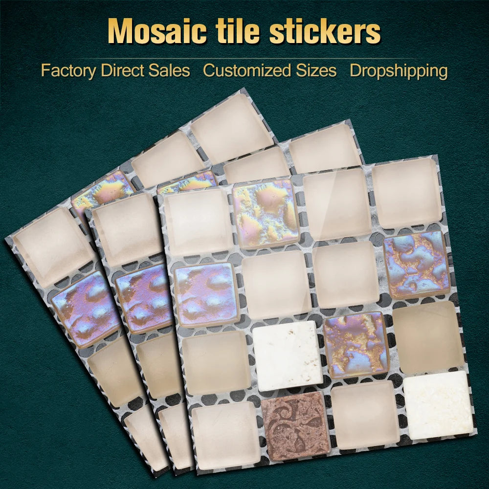 Bộ 10 Miếng Dán Gạch Kính PVC Cho Nhà Bếp & Phòng Tắm