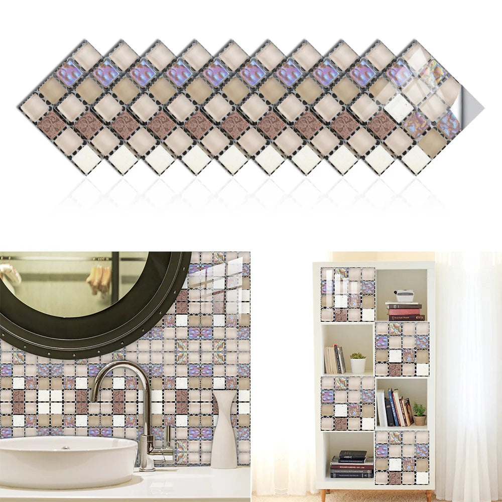 Bộ 10 Miếng Dán Gạch Kính PVC Cho Nhà Bếp & Phòng Tắm
