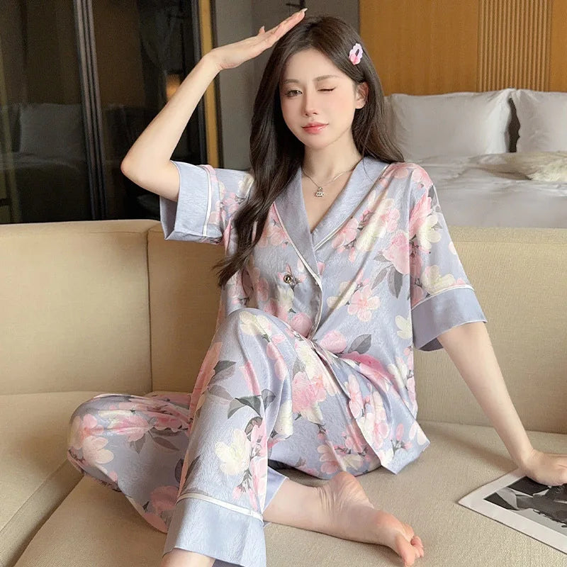 Bộ Đồ Ngủ Lụa Tuyết Hoa Cao Cấp Nữ SAMWESTART - Daisan Mart