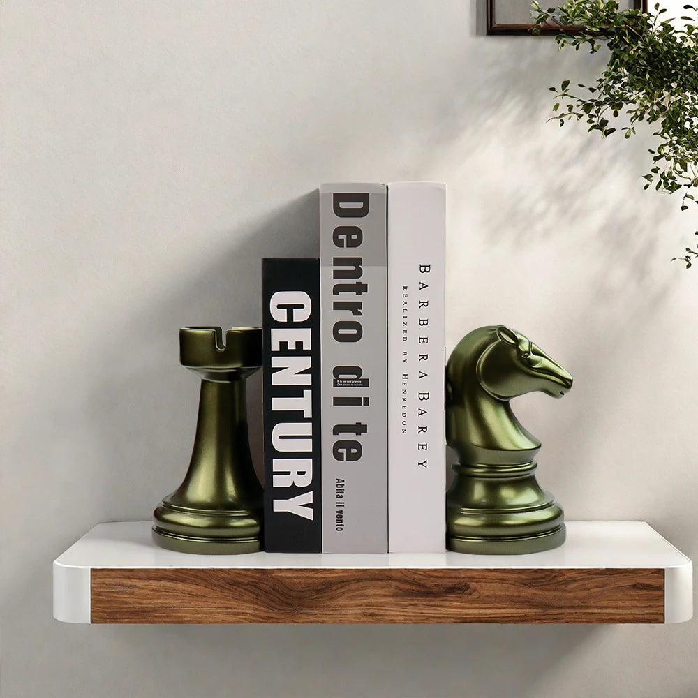 Shaped Resin Bookends Chess Knight & Rook Figurines for Home & Shelf Display - Daisan Mart