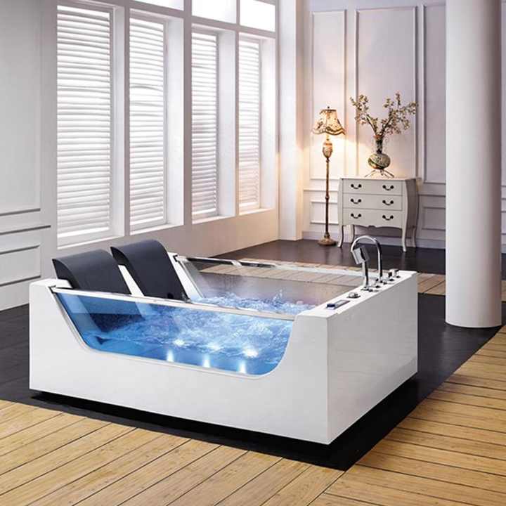 Luxury 2 Person Jacuzzi Bathtub, Glass Freestanding Bathtub, Adult Bathtub, Jetted Tub, Waterfall Bathtub 