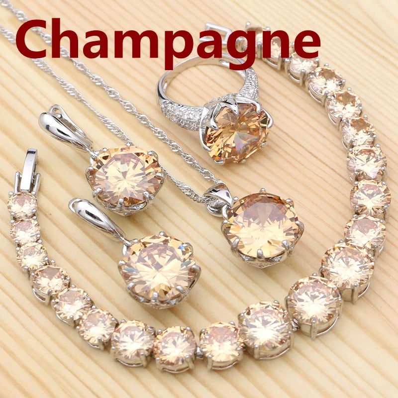 925 Silver Jewelry Set with Olive Green Stone for Women