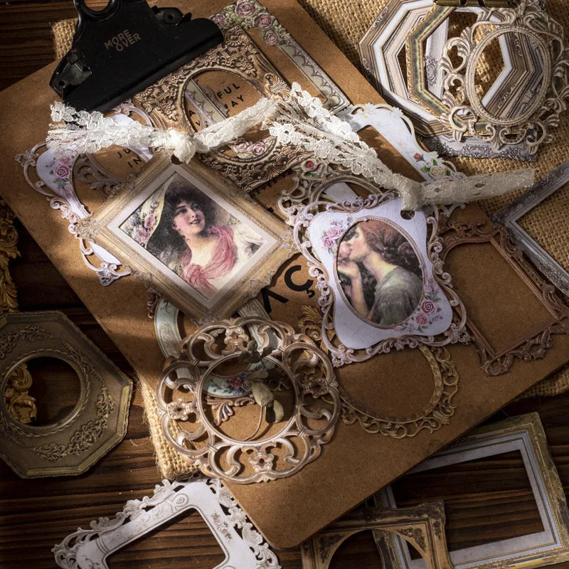 20pieces/pack Journal Material and Romantic Same Frame Series Retro Hollow Frame Material Hand Account Paper 6 Models