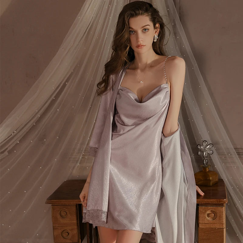 Sexy backless cold silk nightgown for big size women