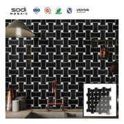 Lander Stone black marble mosaic tile cross split finish glass mosaic for wall decoration 