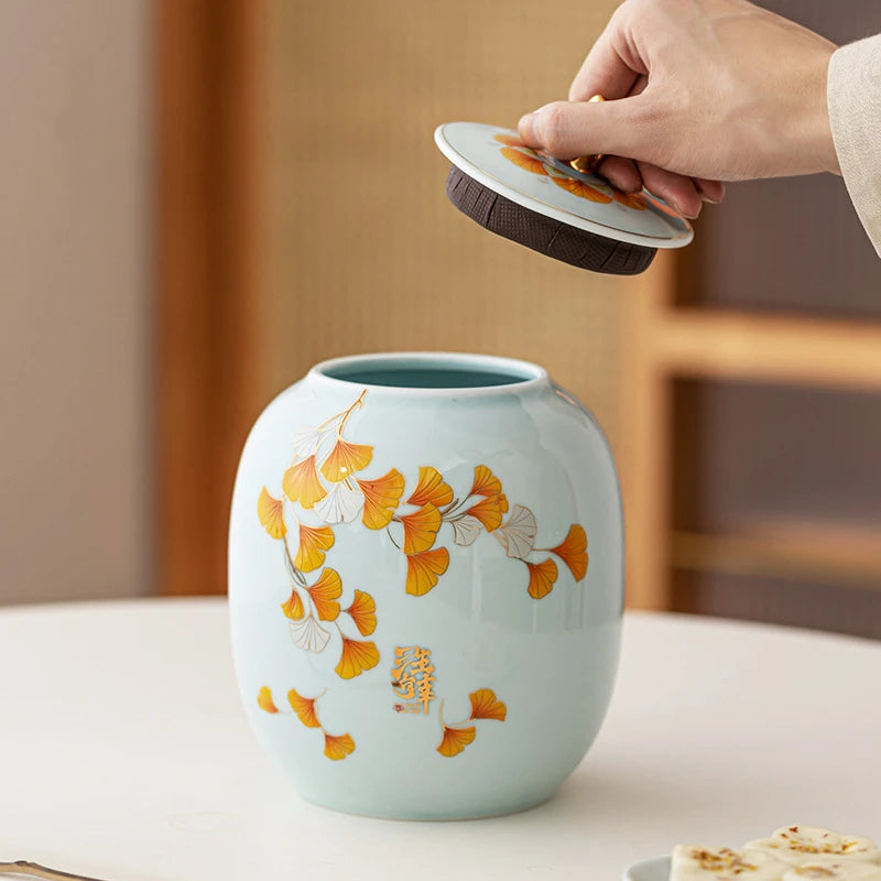 Ấm Trà Sứ Bắc Âu Nắp Vàng Hộp Đựng Đường Tiện Ích
