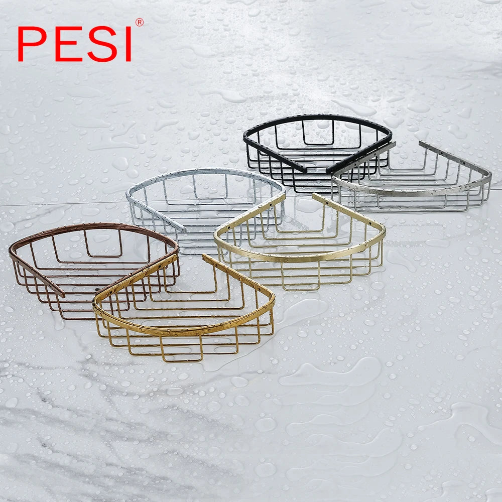 Bathroom Shelf Black Stainless Steel Single Bathroom Shelves Shower Storage Rack Wall Mounted Corner Basket Shampoo Shelf. - Daisan Mart