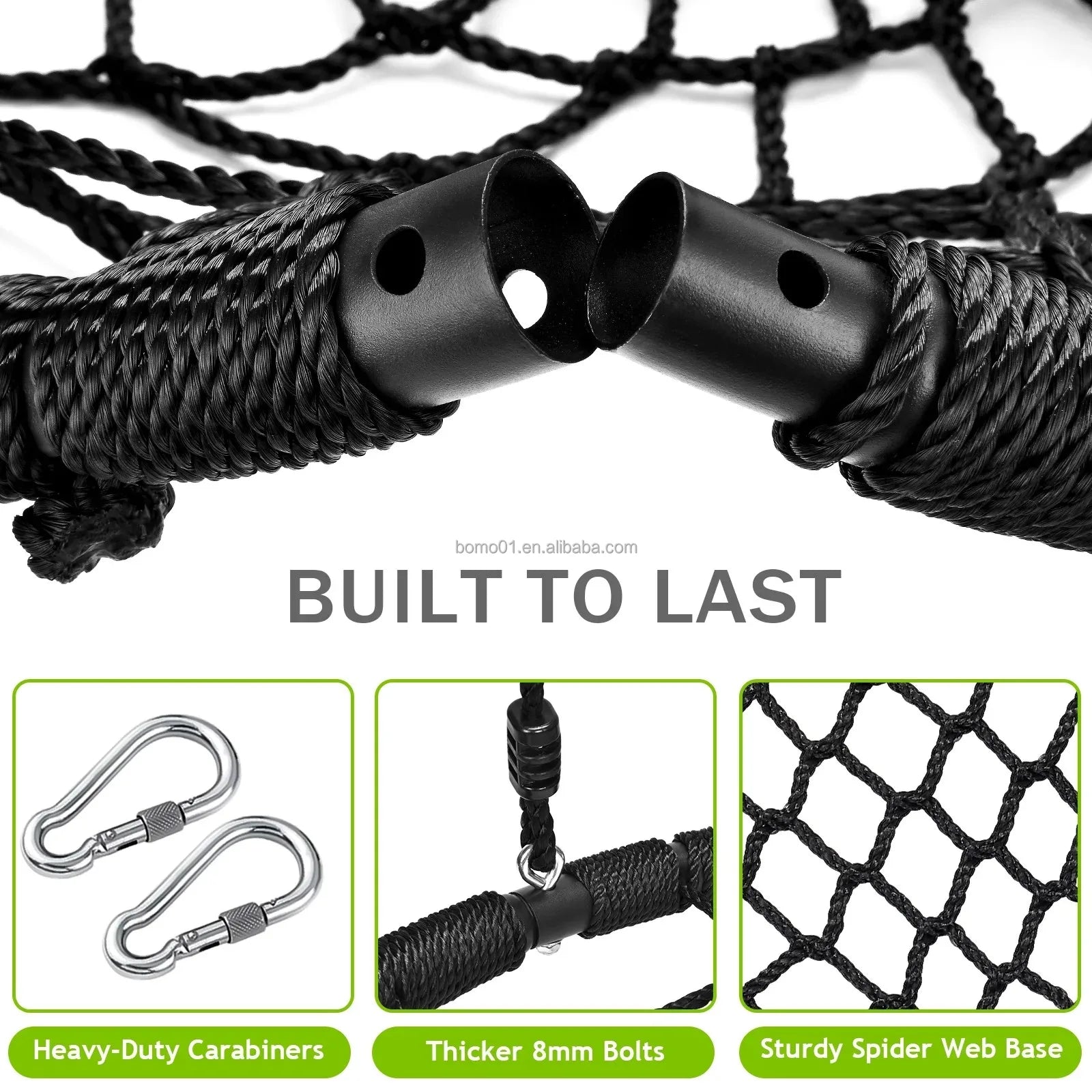 Zoshine 40-Inch Net Swing in Stock Reinforced Spider Web Tree Swing Rust-resistant Black Round Rope Swing Garden Backyard Use - Daisan Mart