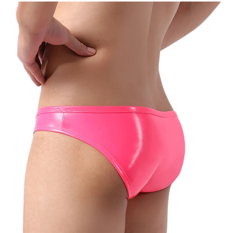 Men's Sexy Briefs Low Rise Glossy Leather Front Pockets