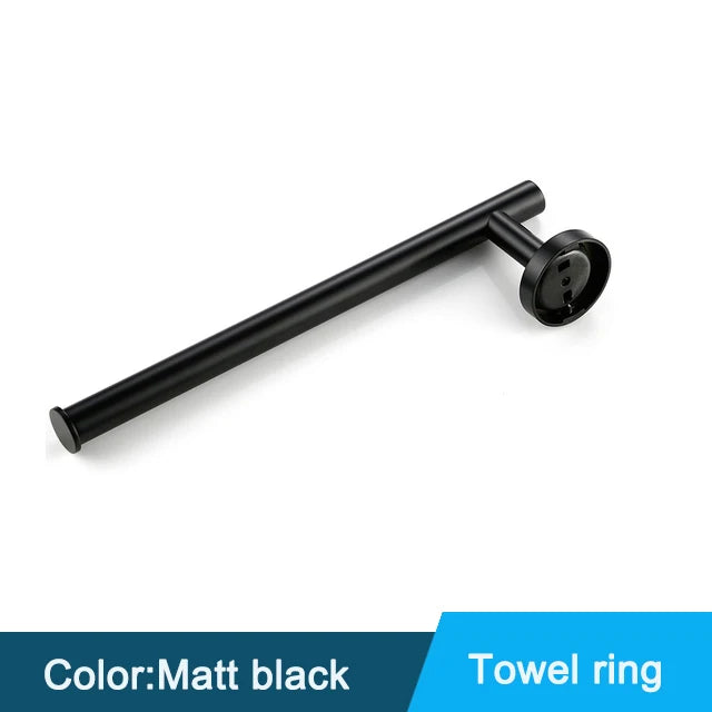 Black Wall-mounted Black Stainless Steel Towel Rack Set Towel Bar Toilet Paper Holder Robe Towel Hooks Bathroom  Accessories Kit - Daisan Mart