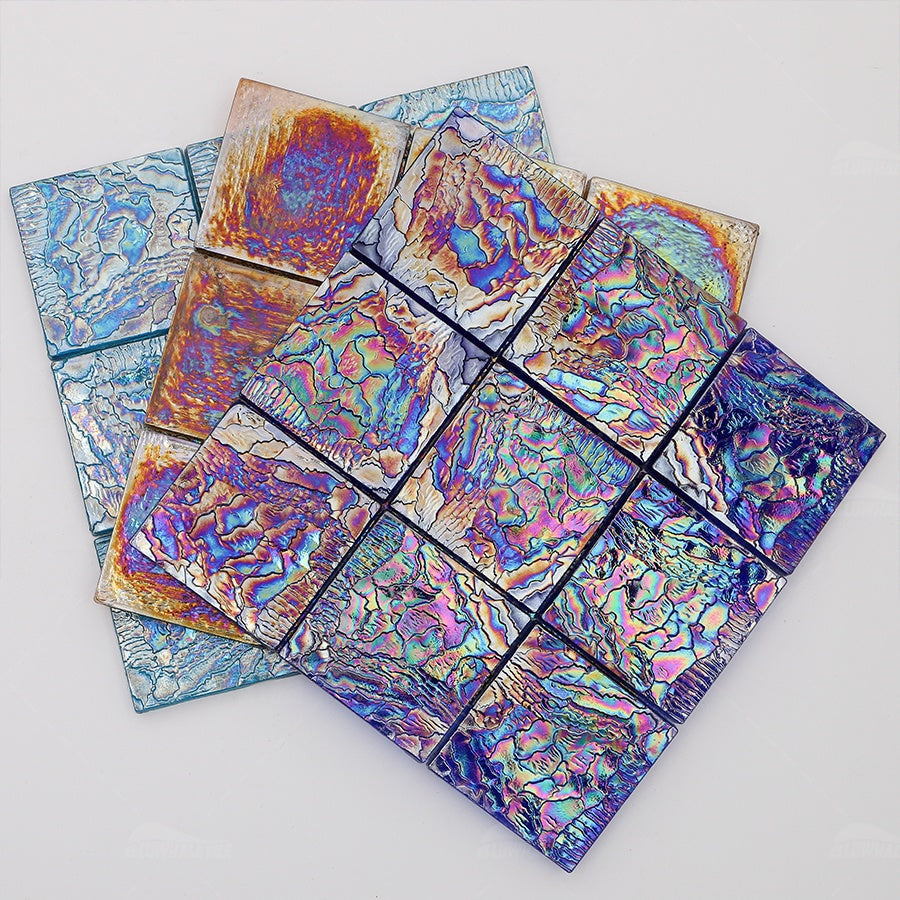 Bluwhale 97x97mm iridescent blue wavy pool glass mosaic tiles 
