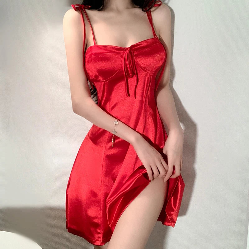 Sexy nightgown with sheer silk and seductive neckline