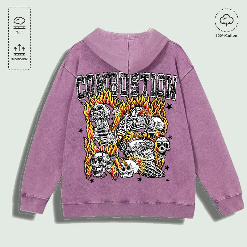 Áo Hoodie Cotton Họa Tiết Đầu Lâu Rực Lửa Đa Sắc - Daisan Mart