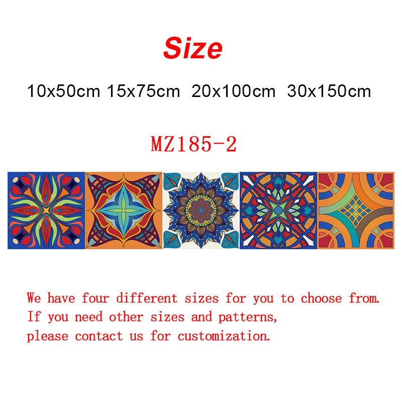 Colorful Mandala Style Strip Tiles Wall Sticker Kitchen Wardrobe Bathroom Waterproof Wallpaper Peel &amp; Stick Art Wall Decals