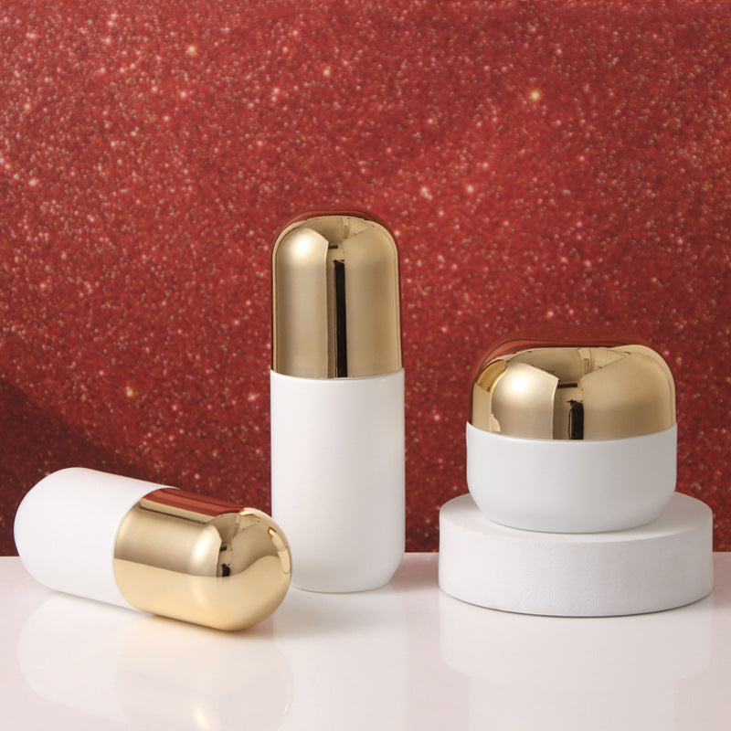 White glass bottle set available for face cream and skin care products with lotion pump with custom logo 