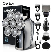 Men's Rechargeable Electric Shaver, Portable LCD Screen Beard Trimmer, Seven Blade Bald Head Machine, Multi Head Shaver