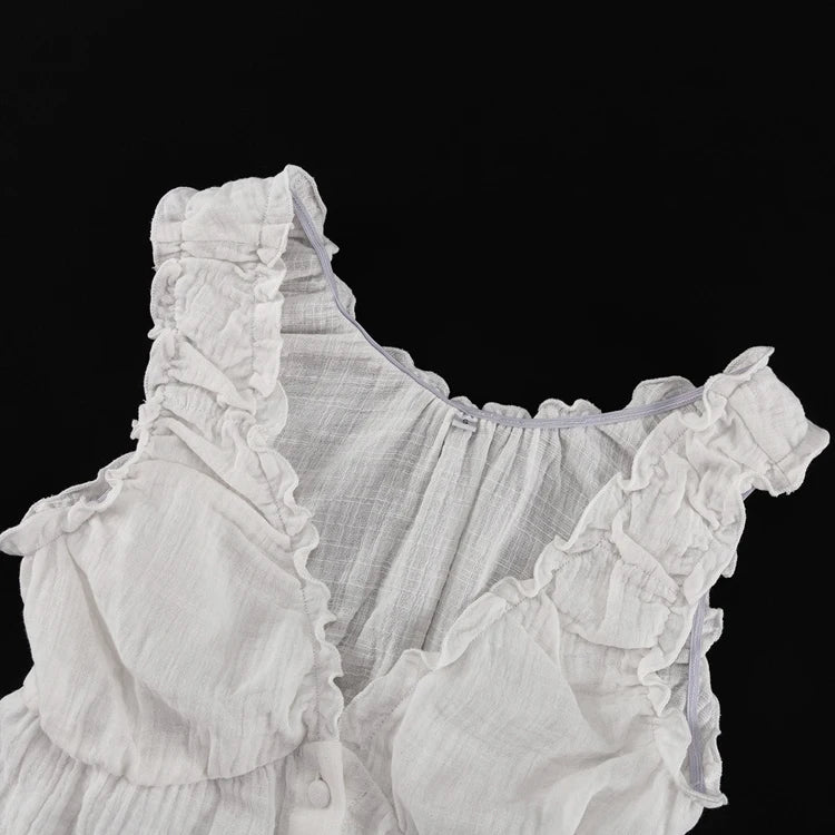 Đầm Ngủ Cotton Trắng Nút Rúm V Đón Hè 2024 - Daisan Mart