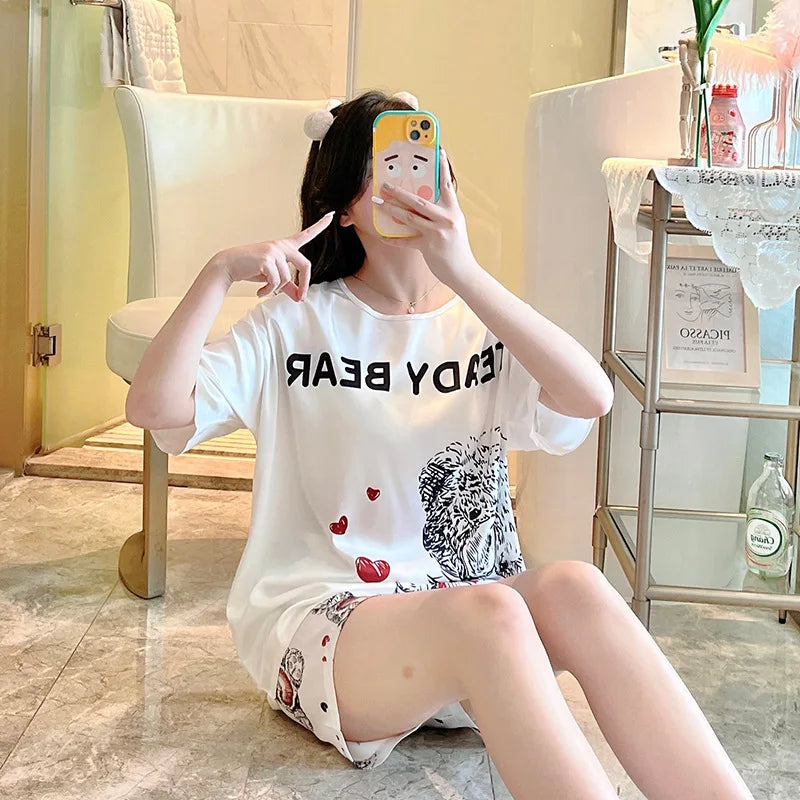 3-Piece Cool Silk Pajamas Set for Women with Cute Patterns