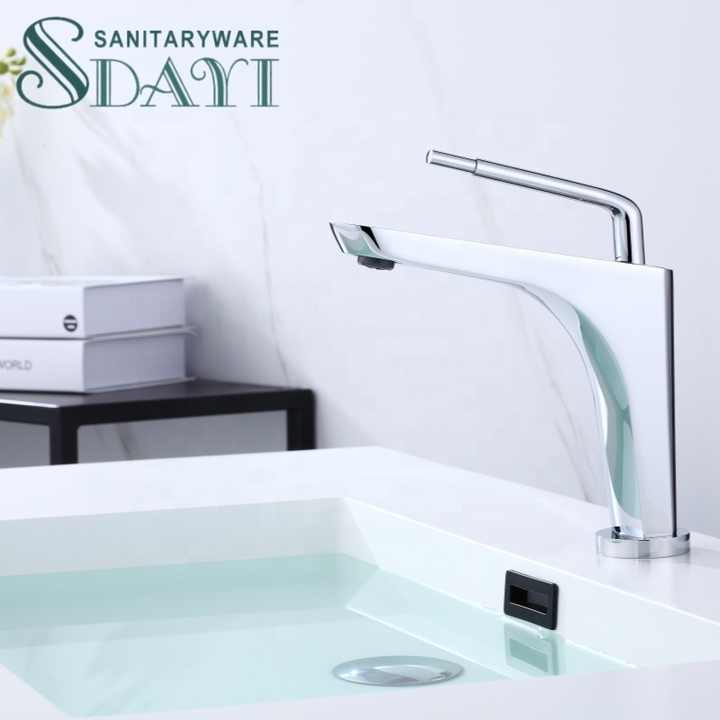 SDAYI Tiktok Popular Single Hole Brass Bathroom Sink Faucet, Chrome Plated Bathroom Sink Faucet, Deck Mounted 