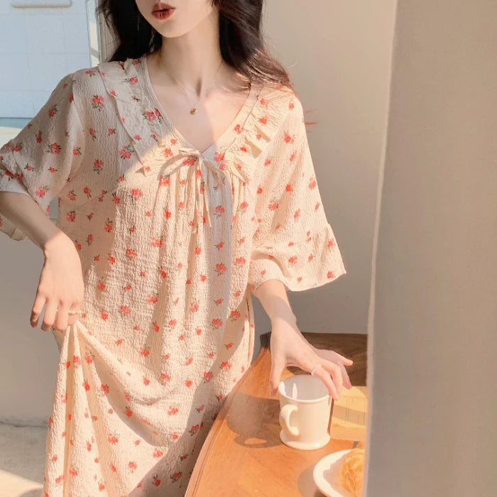 2025 Summer Floral Pajamas Set Cotton Women Big Size Cool